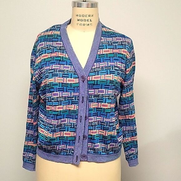 St. Croix Vintage, Coogi Inspired cardigan.  Cotton blend.  Made in the USA. M - Picture 1 of 6